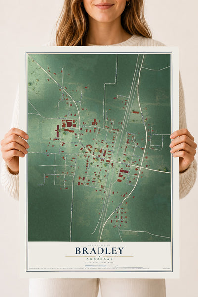Map of Bradley, Arkansas, 18 x 24 inch unframed archival matte print
