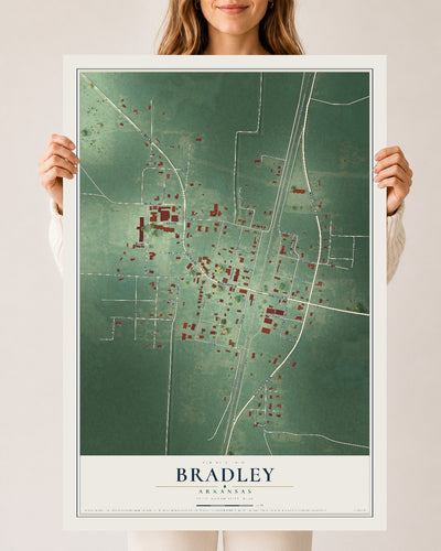 Map of Bradley, Arkansas, 24 x 36 inch unframed archival matte print