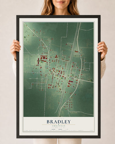 Map of Bradley, Arkansas, 24 x 36 inch print in a black wood frame
