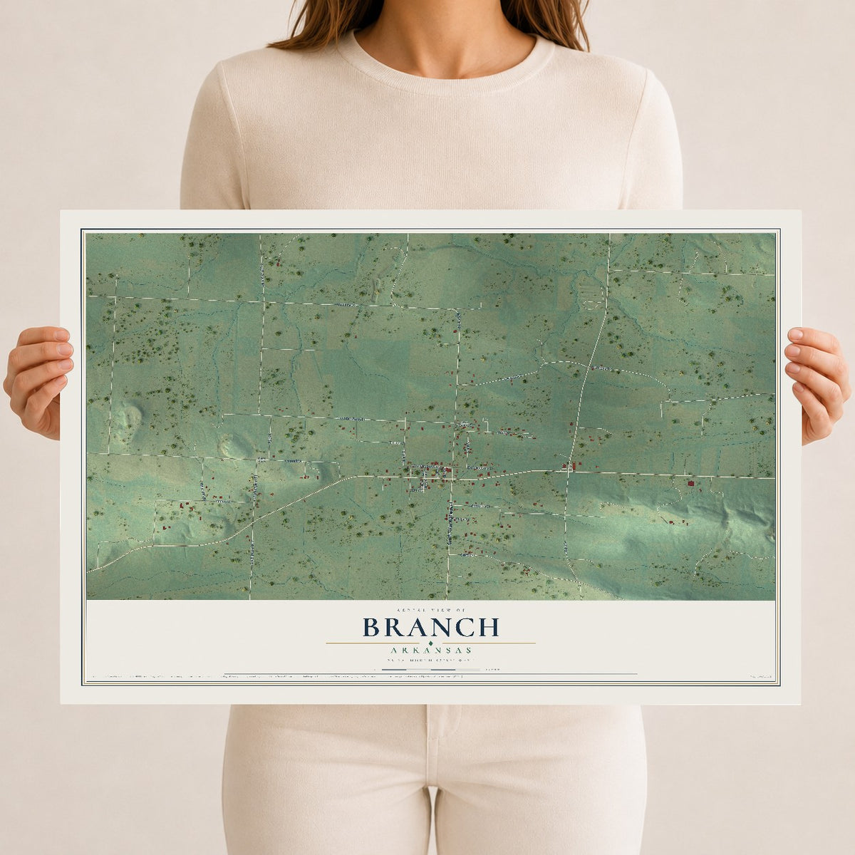 Map of Branch, Arkansas, 12 x 18 inch unframed archival matte print