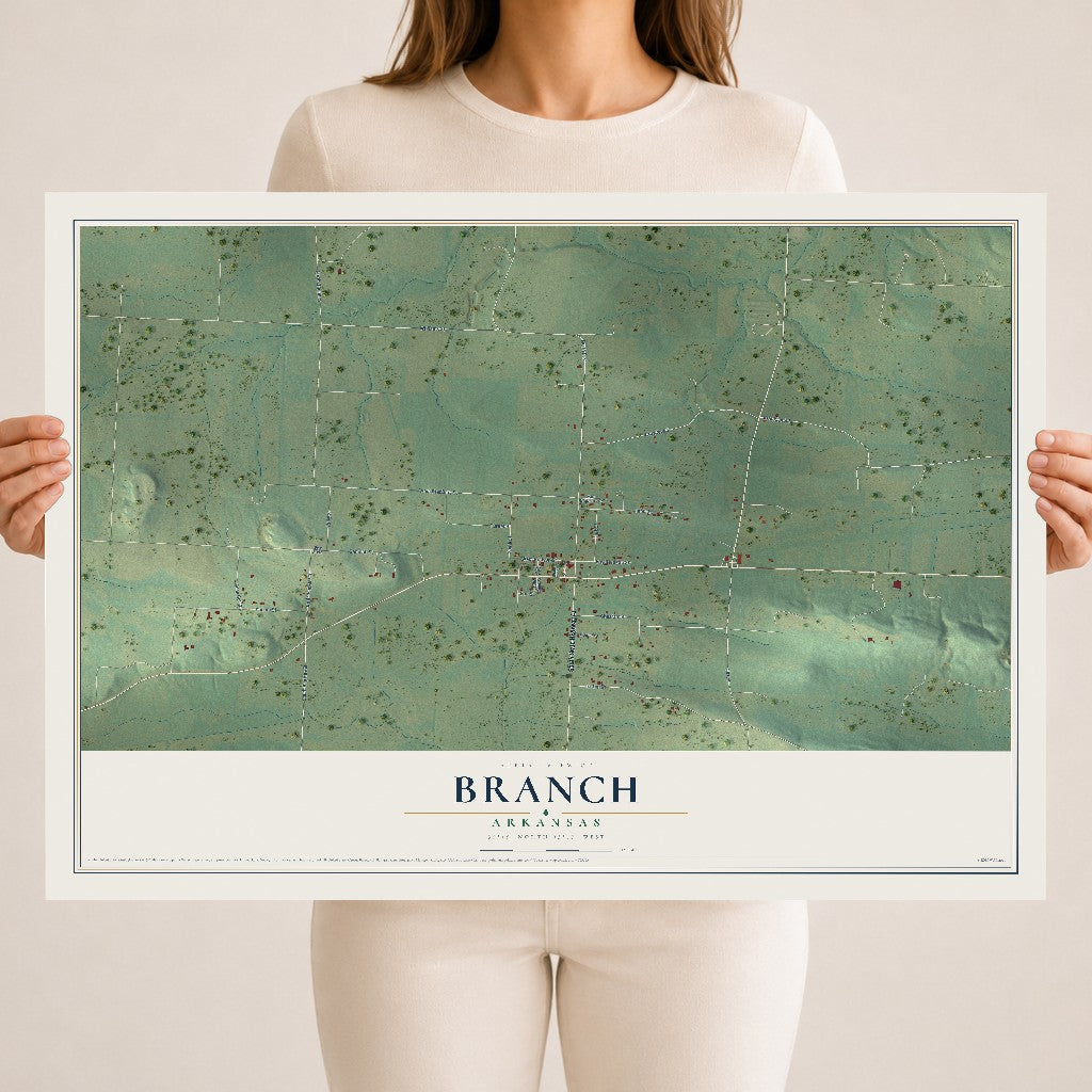 Map of Branch, Arkansas, 18 x 24 inch unframed archival matte print