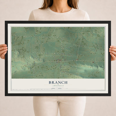 Map of Branch, Arkansas, 18 x 24 inch print in a black wood frame