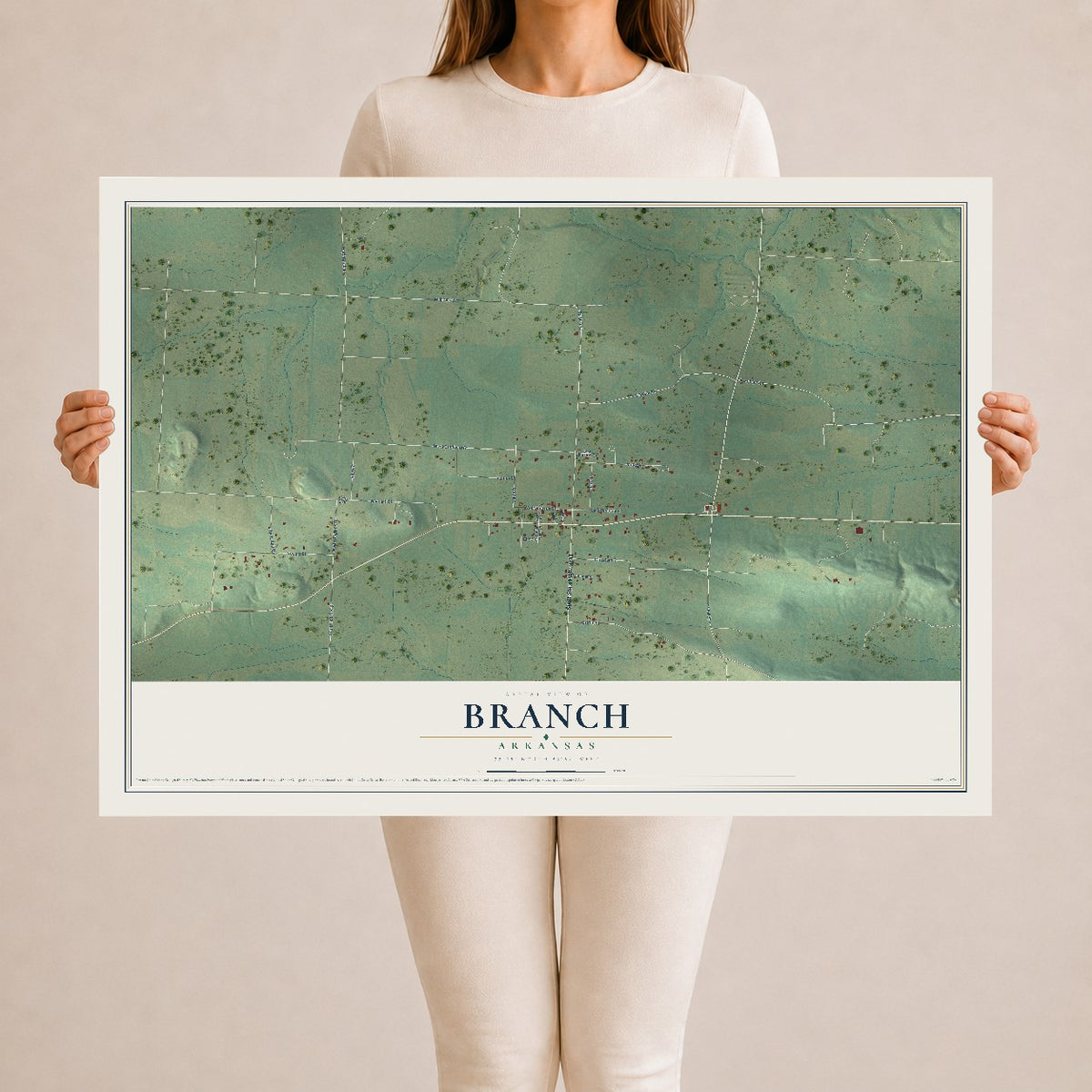 Map of Branch, Arkansas, 24 x 36 inch unframed archival matte print