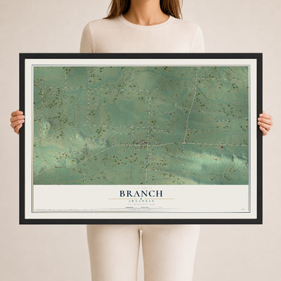 Map of Branch, Arkansas, 24 x 36 inch print in a black wood frame