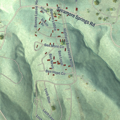 Second close-up of the map of Briarcliff, Arkansas print showing more streets and buildings