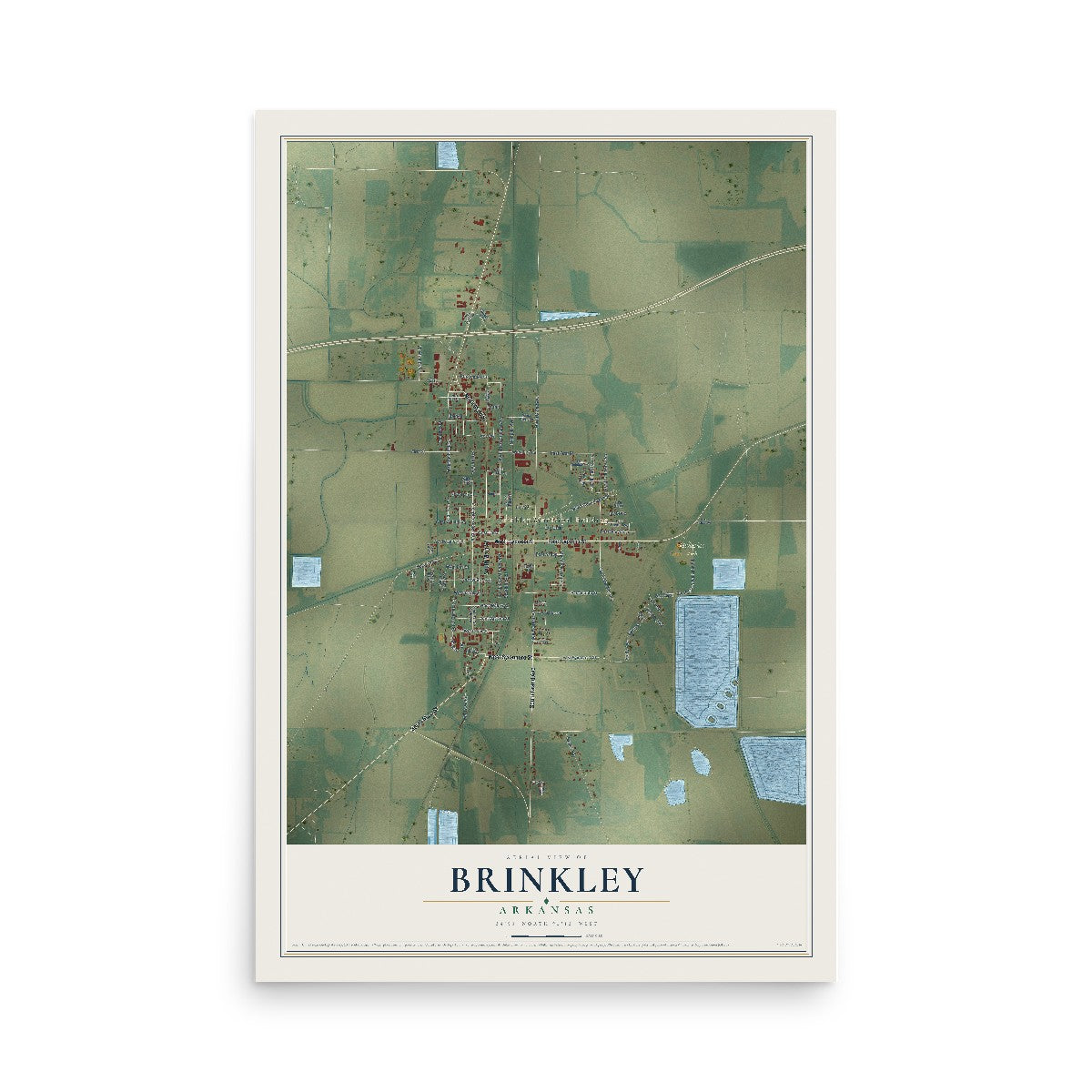 Map of Brinkley, Arkansas, 12 x 18 inch unframed archival matte print