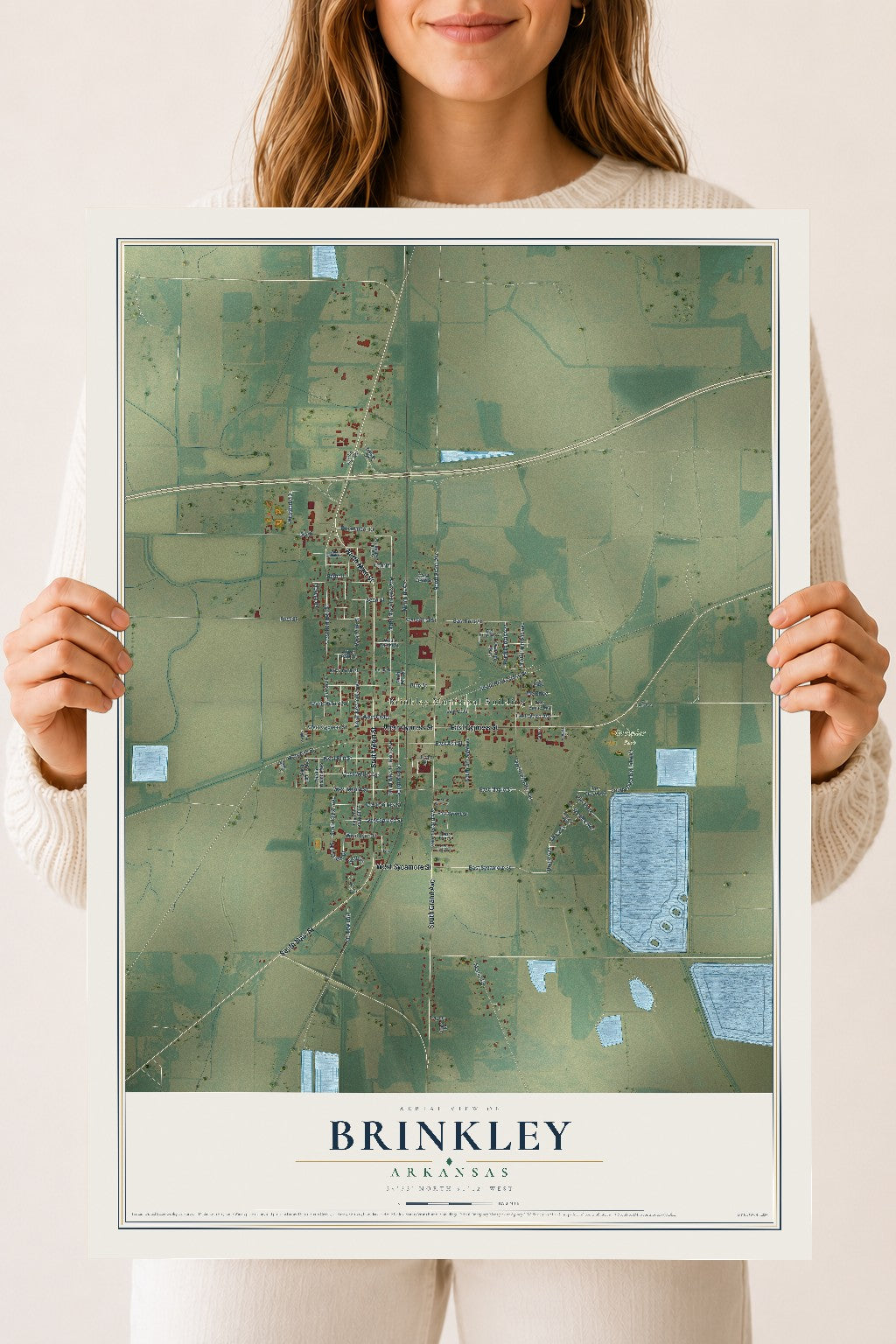 Map of Brinkley, Arkansas, 18 x 24 inch unframed archival matte print
