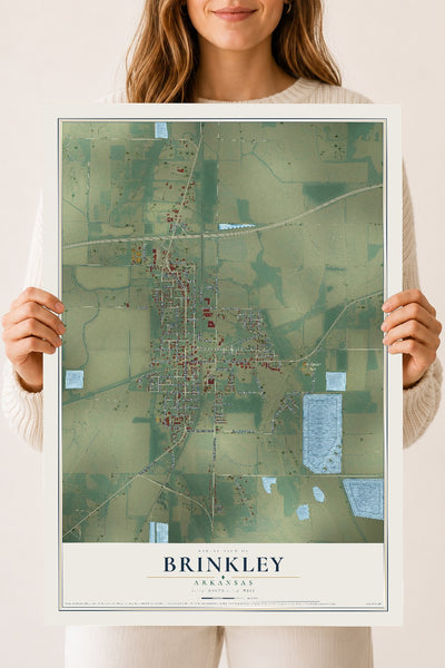 Map of Brinkley, Arkansas, 18 x 24 inch unframed archival matte print
