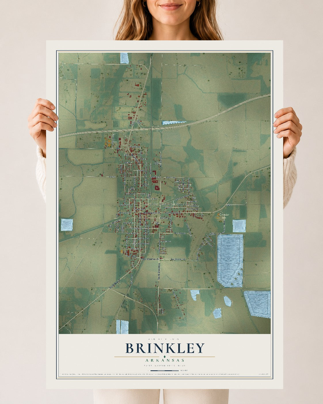 Map of Brinkley, Arkansas, 24 x 36 inch unframed archival matte print