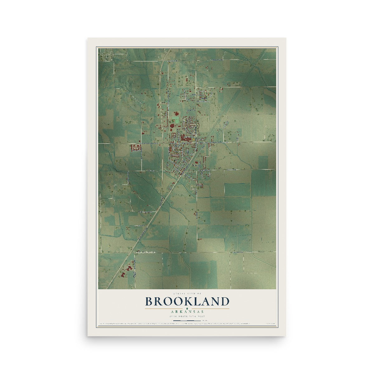 Map of Brookland, Arkansas, 12 x 18 inch unframed archival matte print