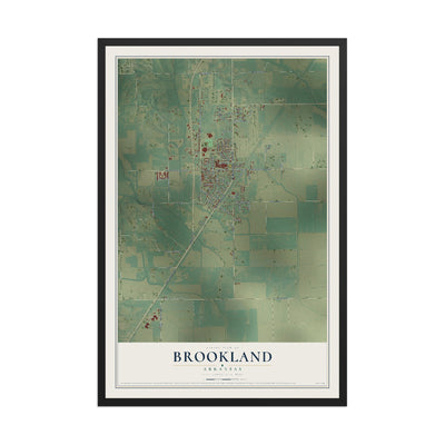 Map of Brookland, Arkansas, 12 x 18 inch print in a black wood frame