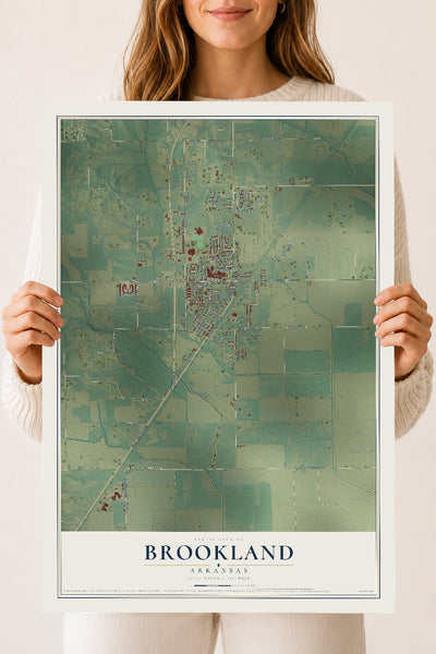 Map of Brookland, Arkansas, 18 x 24 inch unframed archival matte print