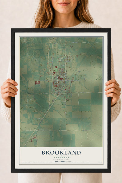 Map of Brookland, Arkansas, 18 x 24 inch print in a black wood frame