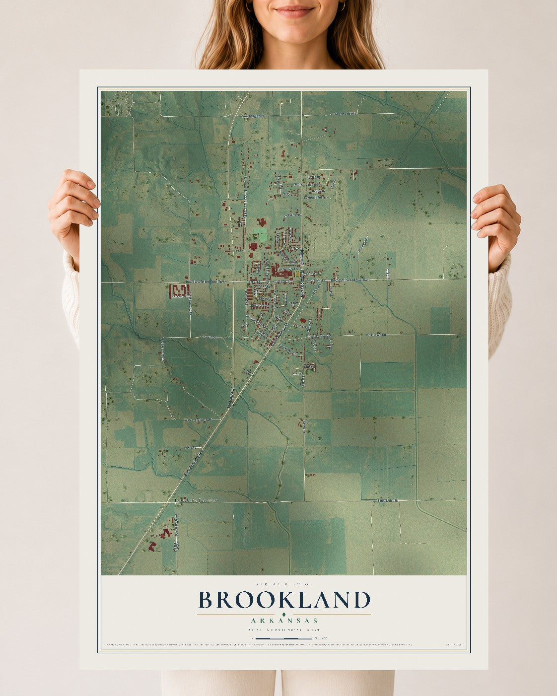Map of Brookland, Arkansas, 24 x 36 inch unframed archival matte print