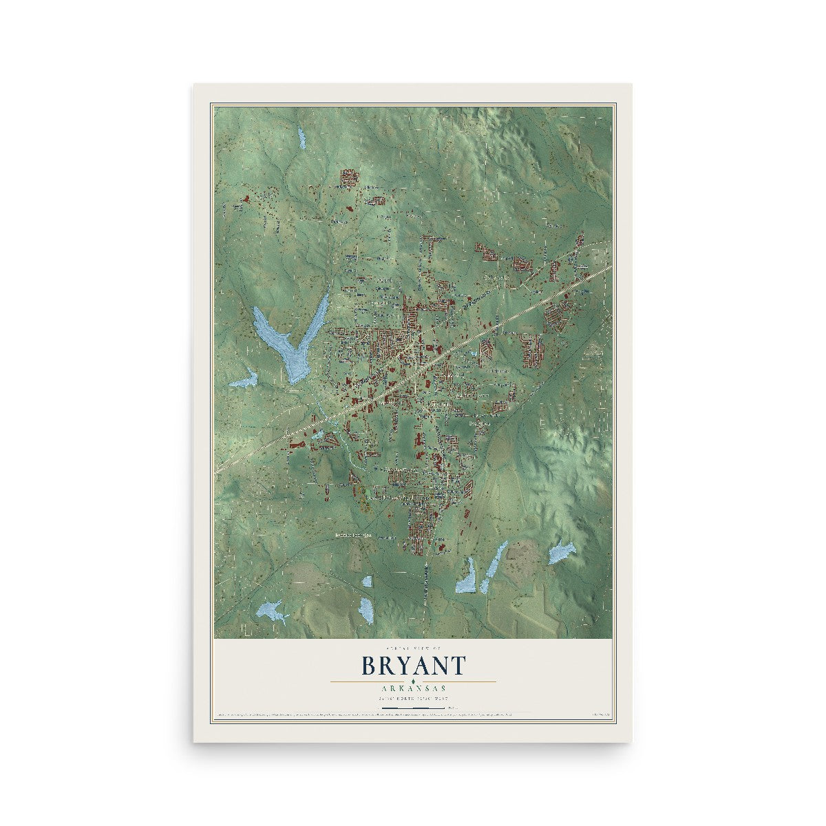 Map of Bryant, Arkansas, 12 x 18 inch unframed archival matte print