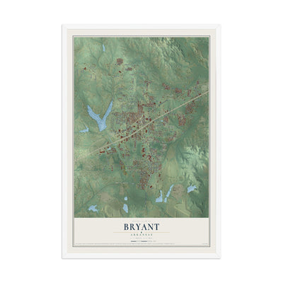 Map of Bryant, Arkansas, 12 x 18 inch print in a white wood frame