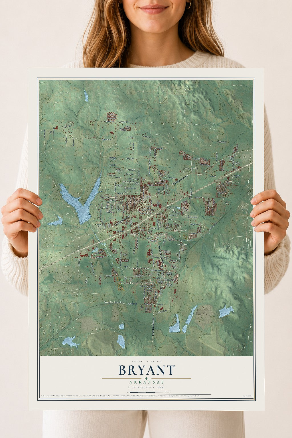 Map of Bryant, Arkansas, 18 x 24 inch unframed archival matte print
