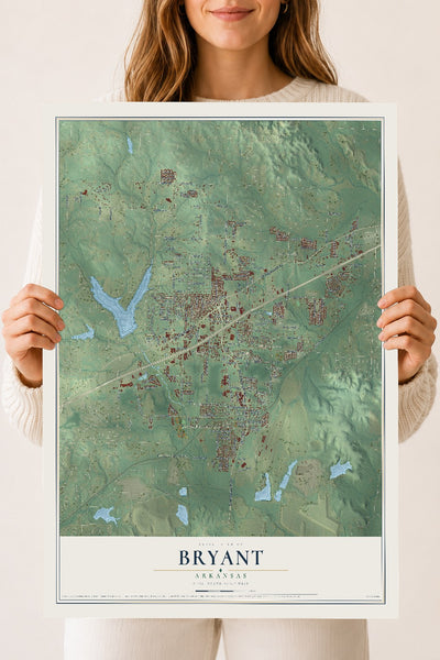 Map of Bryant, Arkansas, 18 x 24 inch unframed archival matte print