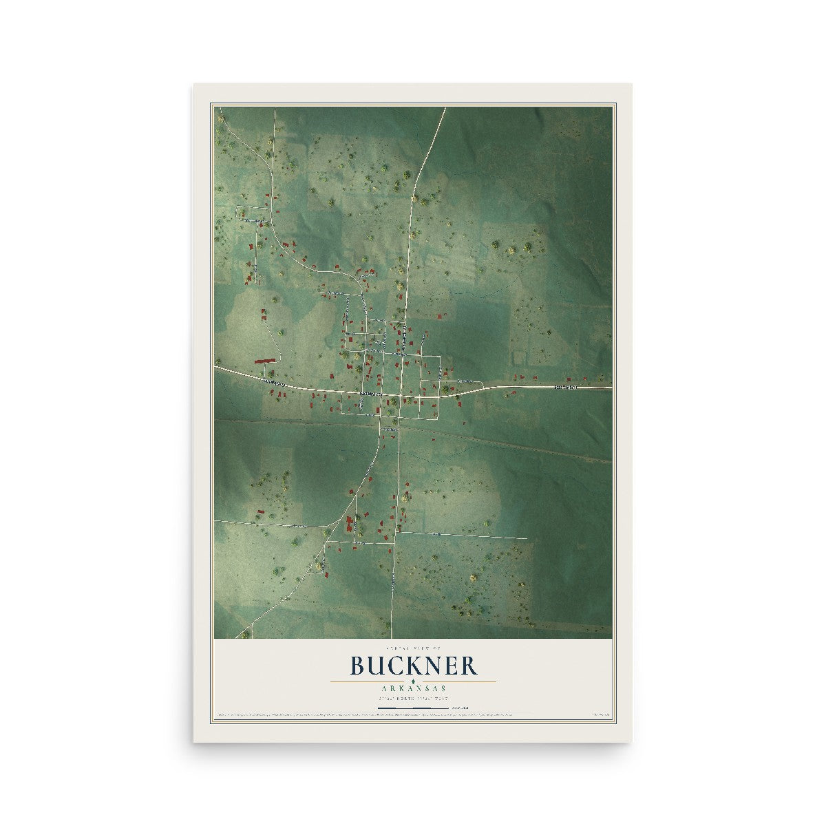 Map of Buckner, Arkansas, 12 x 18 inch unframed archival matte print