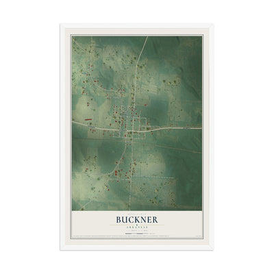 Map of Buckner, Arkansas, 12 x 18 inch print in a white wood frame