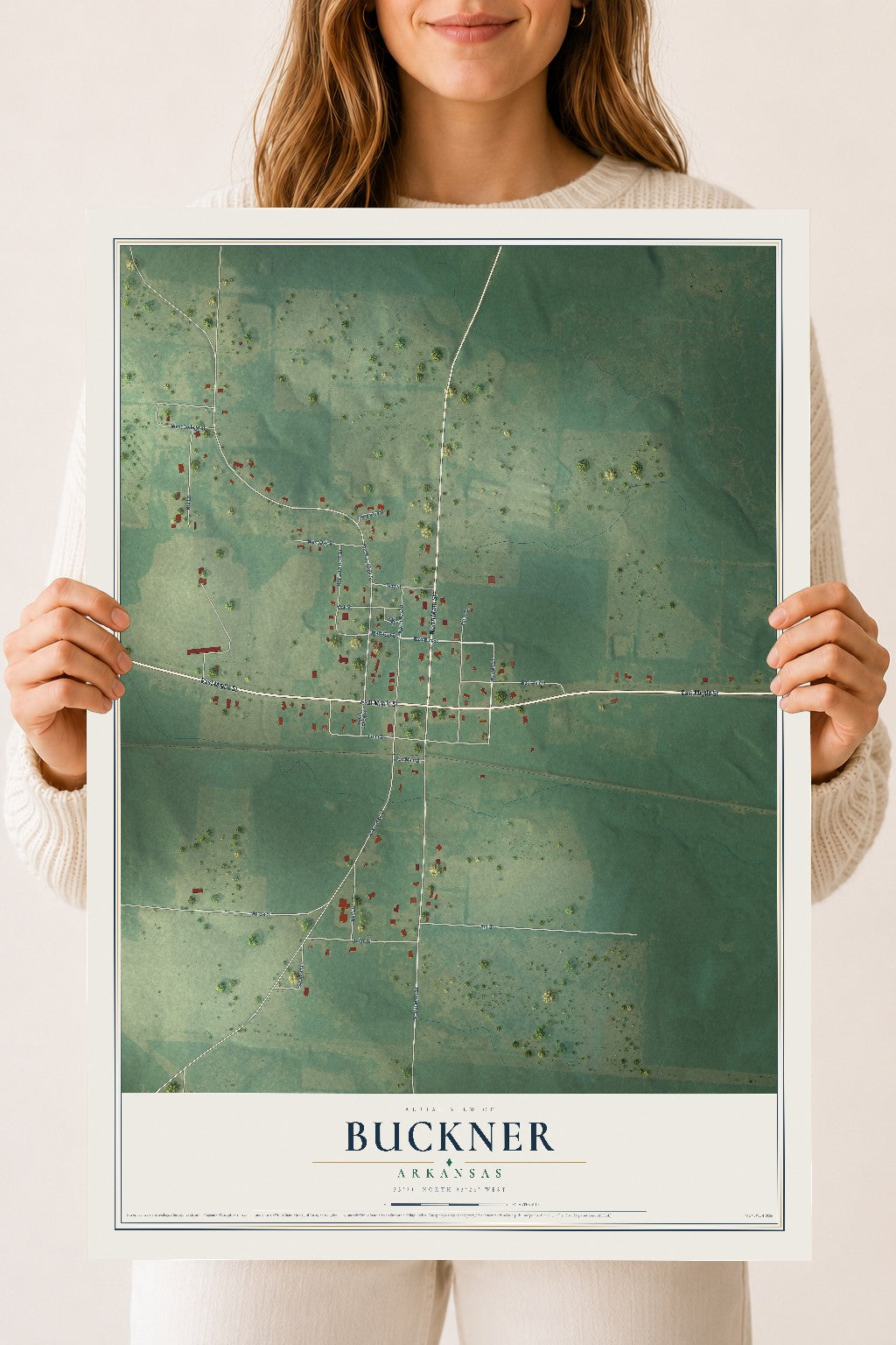 Map of Buckner, Arkansas, 18 x 24 inch unframed archival matte print