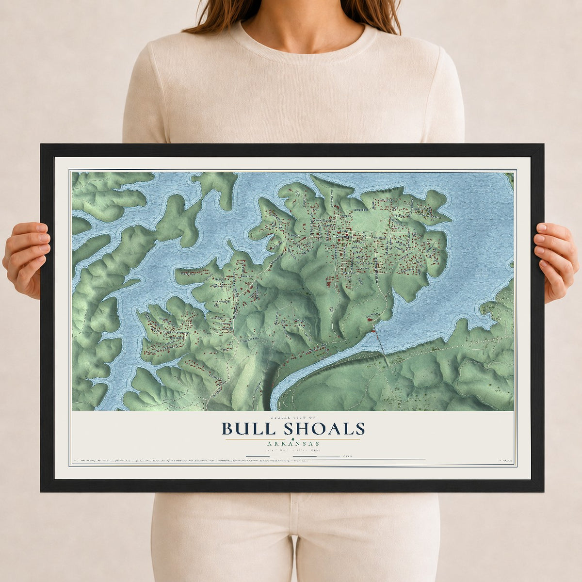 Map of Bull Shoals, Arkansas, 12 x 18 inch print in a black wood frame