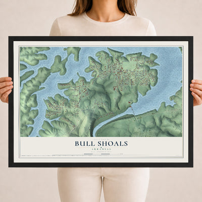 Map of Bull Shoals, Arkansas, 18 x 24 inch print in a black wood frame