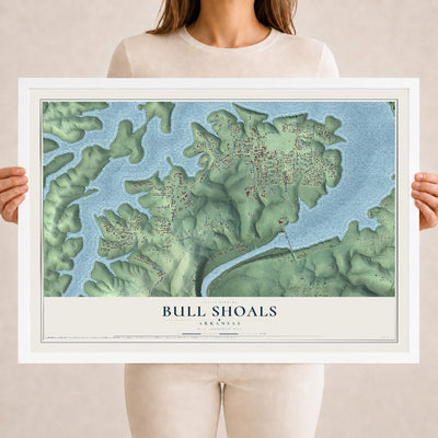 Map of Bull Shoals, Arkansas, 18 x 24 inch print in a white wood frame