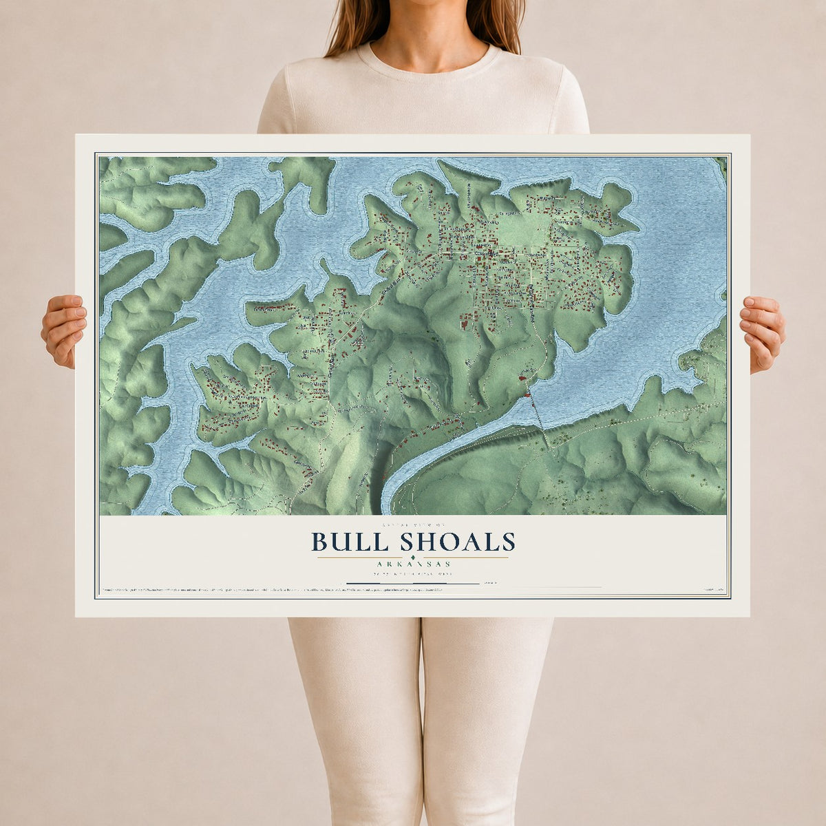 Map of Bull Shoals, Arkansas, 24 x 36 inch unframed archival matte print