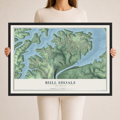 Map of Bull Shoals, Arkansas, 24 x 36 inch print in a black wood frame
