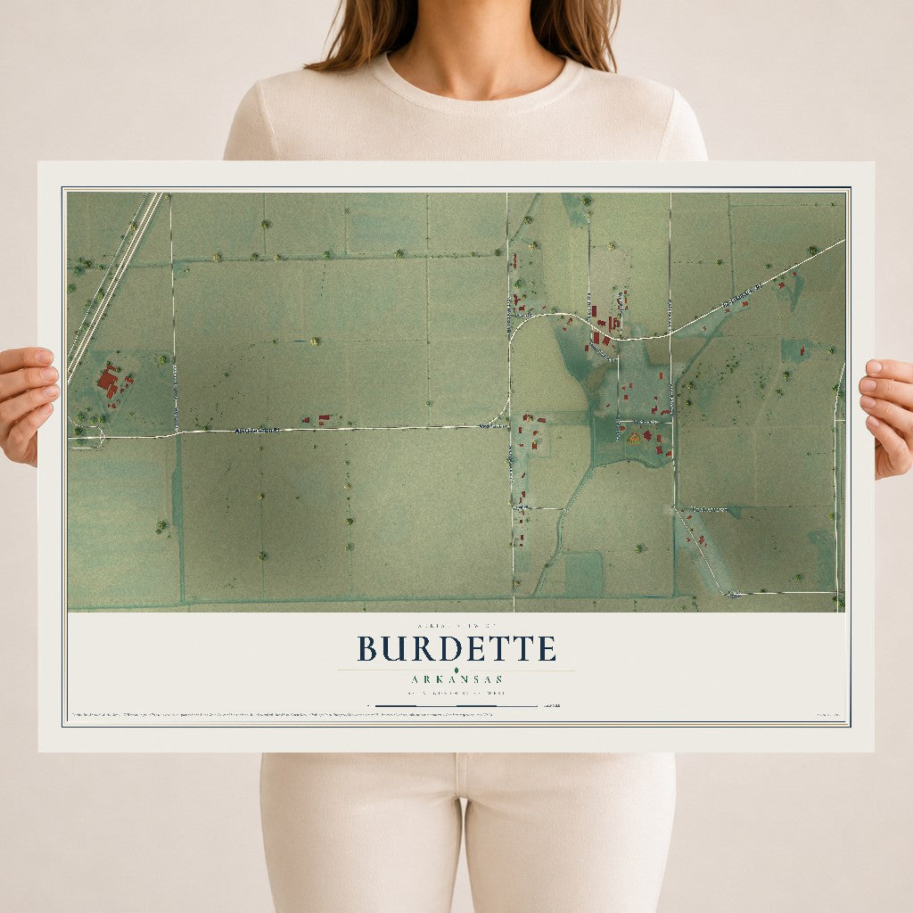 Map of Burdette, Arkansas, 18 x 24 inch unframed archival matte print