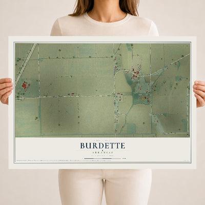 Map of Burdette, Arkansas, 18 x 24 inch unframed archival matte print