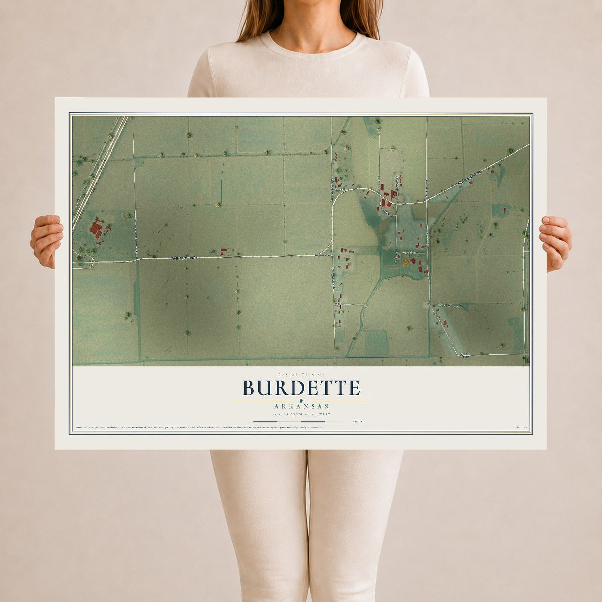 Map of Burdette, Arkansas, 24 x 36 inch unframed archival matte print