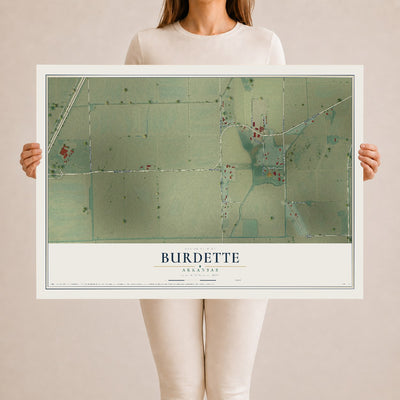 Map of Burdette, Arkansas, 24 x 36 inch unframed archival matte print