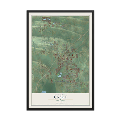 Map of Cabot, Arkansas, 12 x 18 inch print in a black wood frame