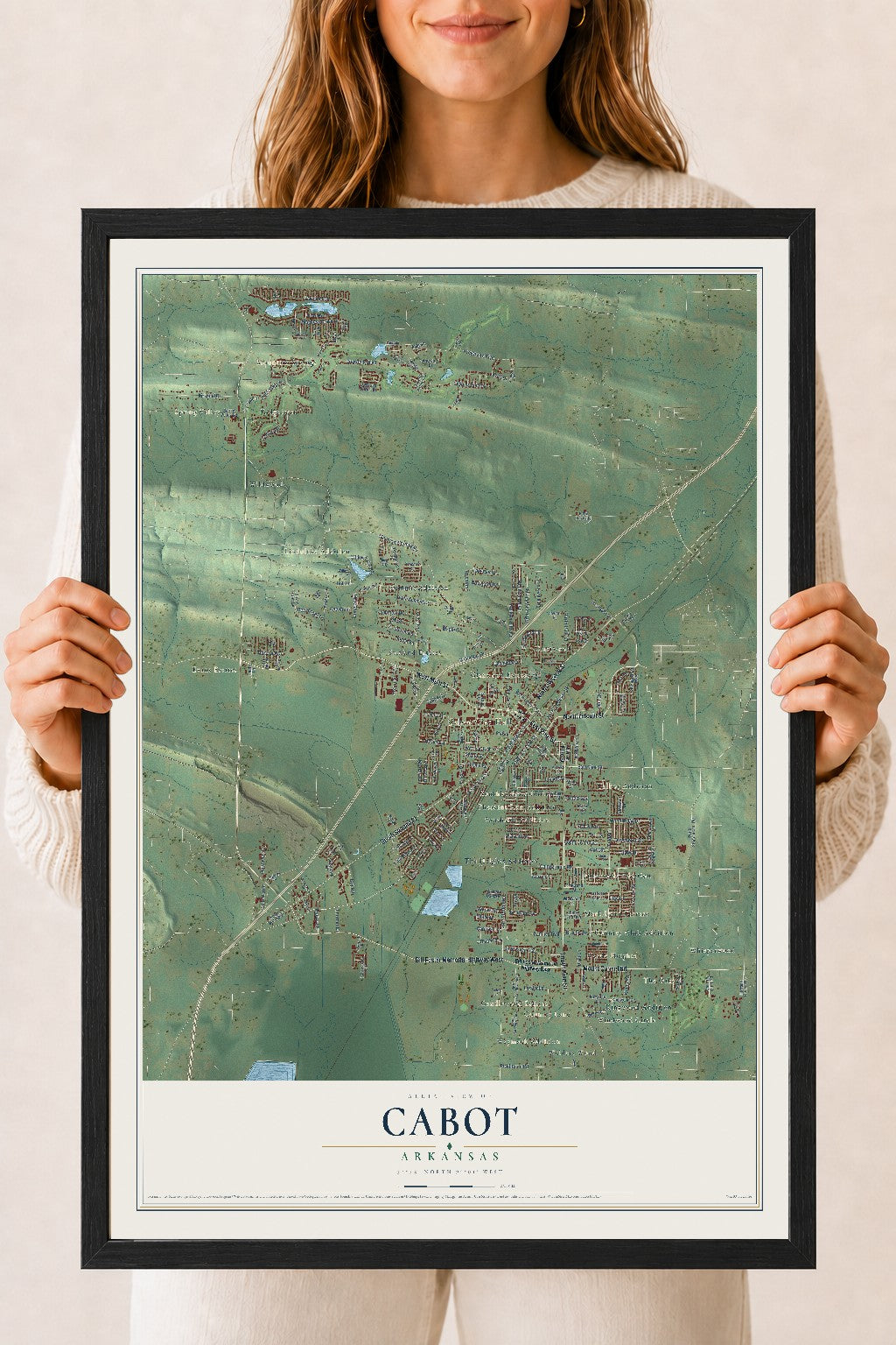 Map of Cabot, Arkansas, 18 x 24 inch print in a black wood frame