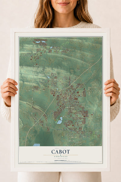 Map of Cabot, Arkansas, 18 x 24 inch print in a white wood frame
