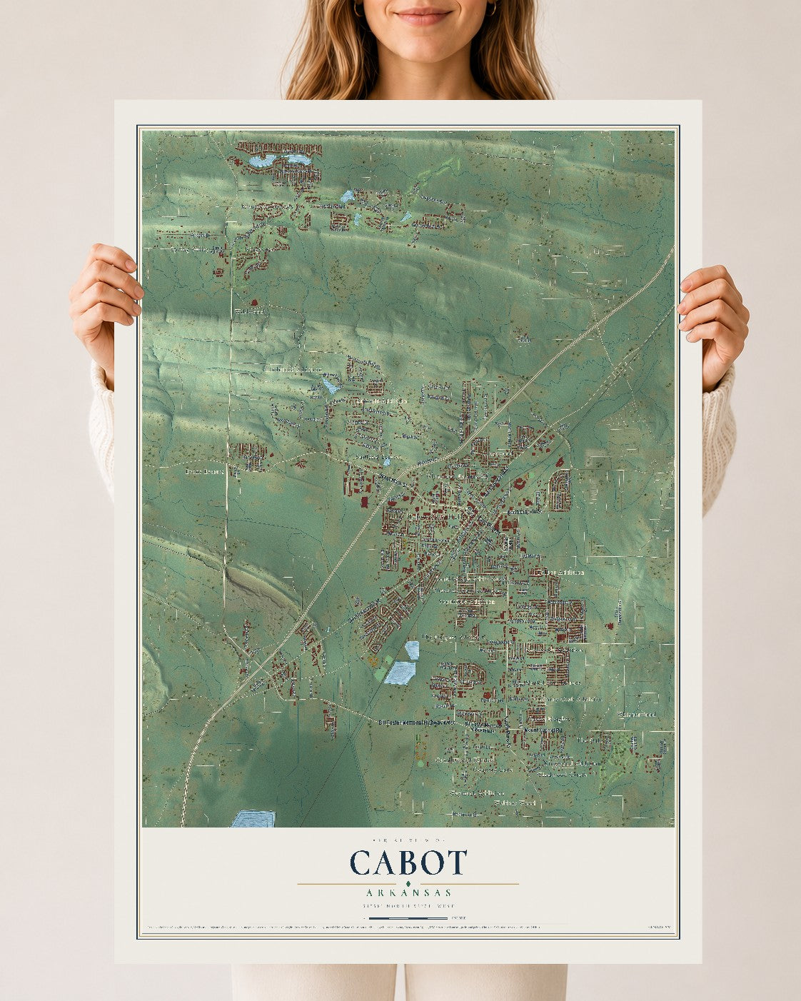 Map of Cabot, Arkansas, 24 x 36 inch unframed archival matte print