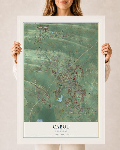 Map of Cabot, Arkansas, 24 x 36 inch print in a white wood frame