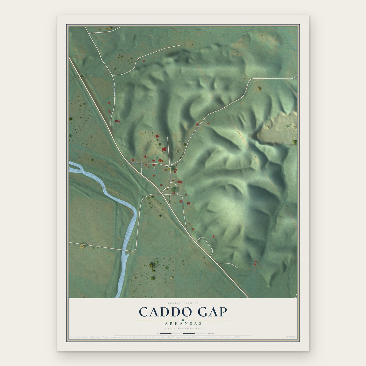 Caddo Gap, Arkansas map print, the full design