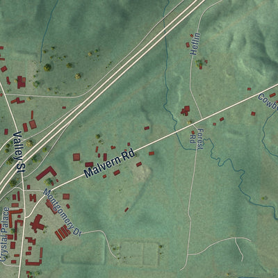 Second close-up of the map of Caddo Valley, Arkansas print showing more streets and buildings