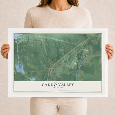 Map of Caddo Valley, Arkansas, 12 x 18 inch print in a white wood frame