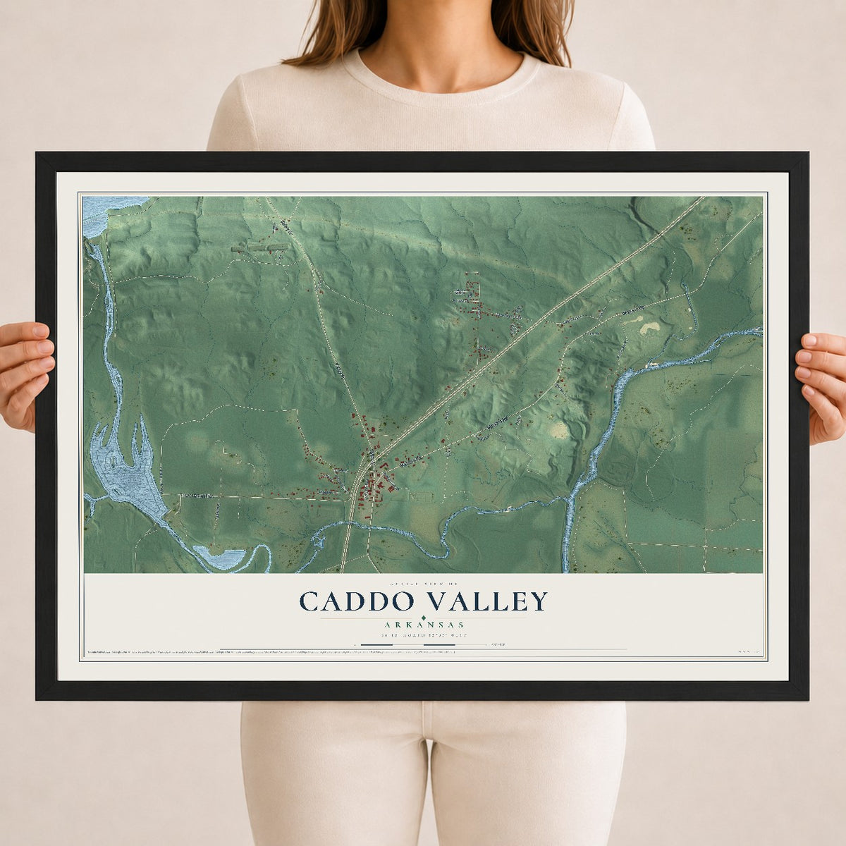 Map of Caddo Valley, Arkansas, 18 x 24 inch print in a black wood frame
