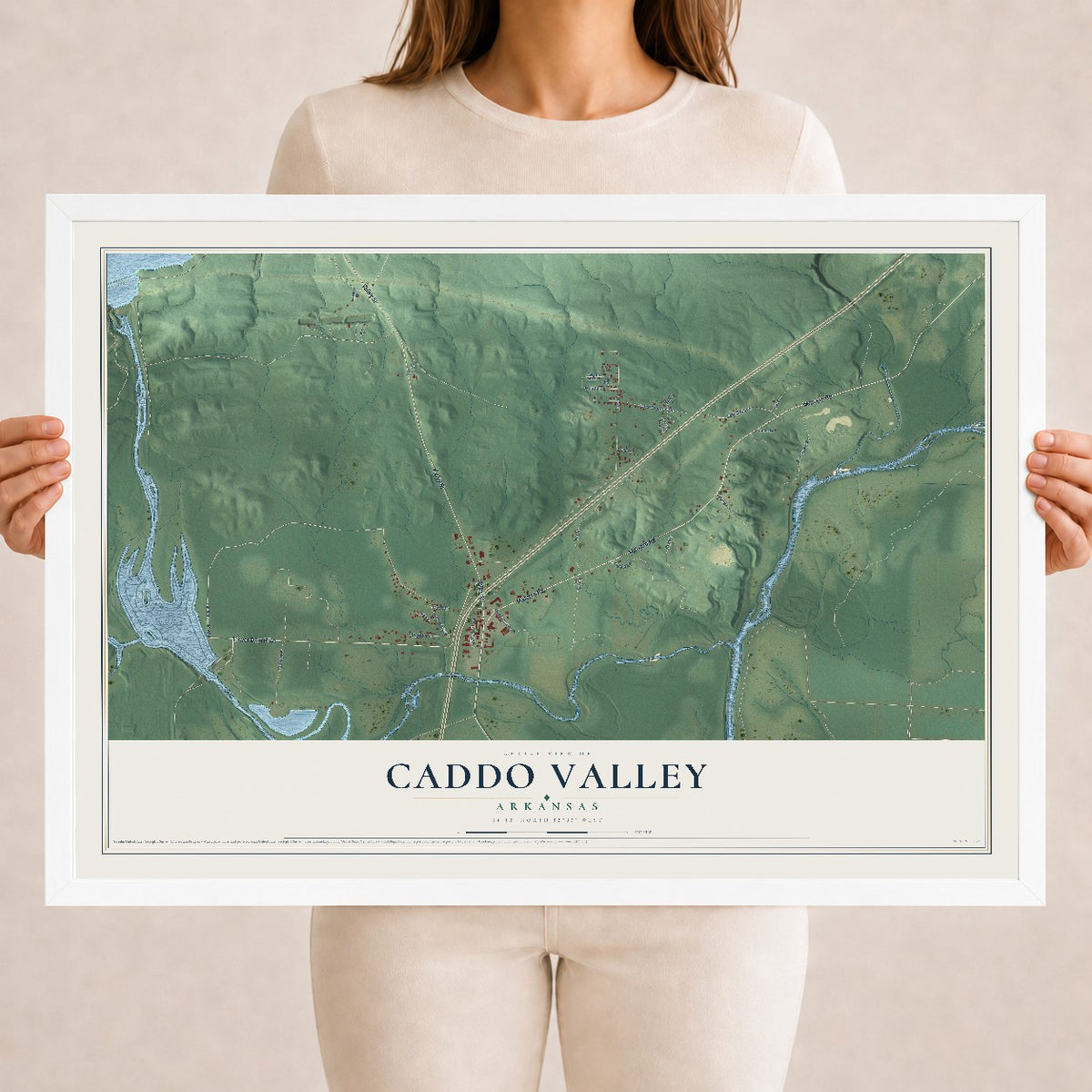 Map of Caddo Valley, Arkansas, 18 x 24 inch print in a white wood frame