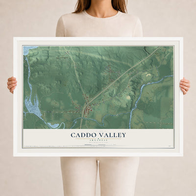 Map of Caddo Valley, Arkansas, 24 x 36 inch print in a white wood frame