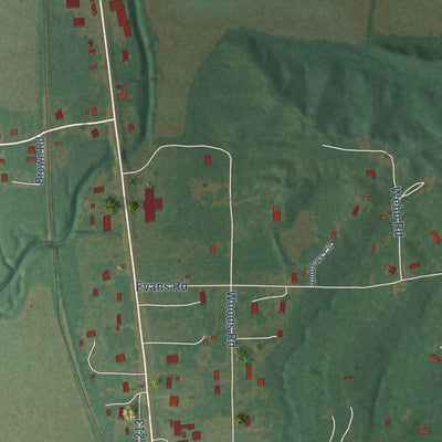 Close-up of the map of Caldwell, Arkansas print showing street and building detail