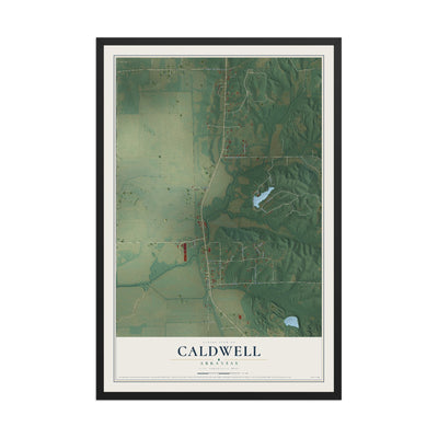Map of Caldwell, Arkansas, 12 x 18 inch print in a black wood frame