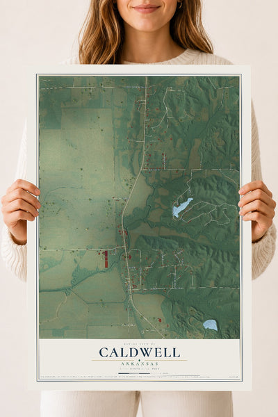 Map of Caldwell, Arkansas, 18 x 24 inch unframed archival matte print
