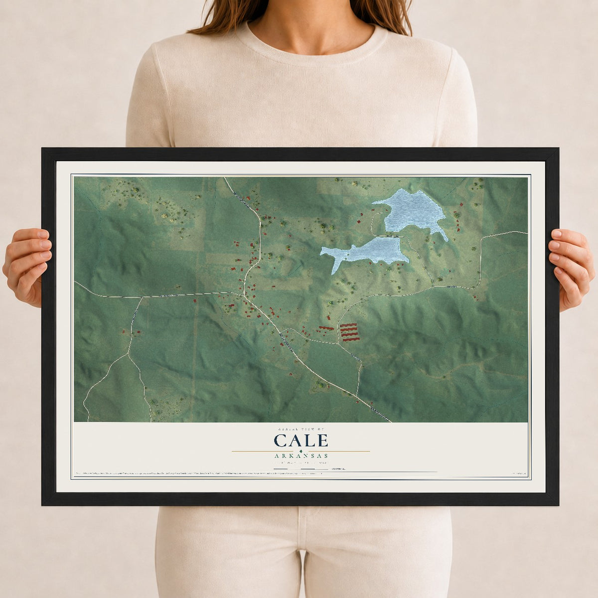 Map of Cale, Arkansas, 12 x 18 inch print in a black wood frame