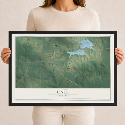 Map of Cale, Arkansas, 12 x 18 inch print in a black wood frame